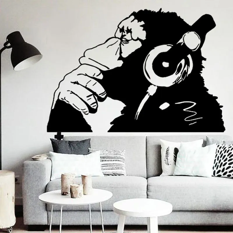 Banksy Wandtattoo Vinyl Affe Mit Kopfhörer Wandkunst Aufkleber Abnehmbare  Tier Dekorative Aufkleber Wandbilder Für Wohnzimmer Schlafzimmer Von 6,88 €