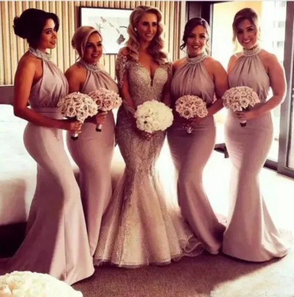 Nude beaded bridesmaid dress shop