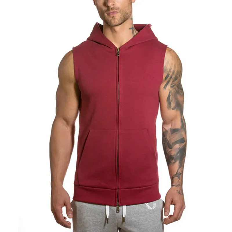 Mens red sleeveless hoodie sale