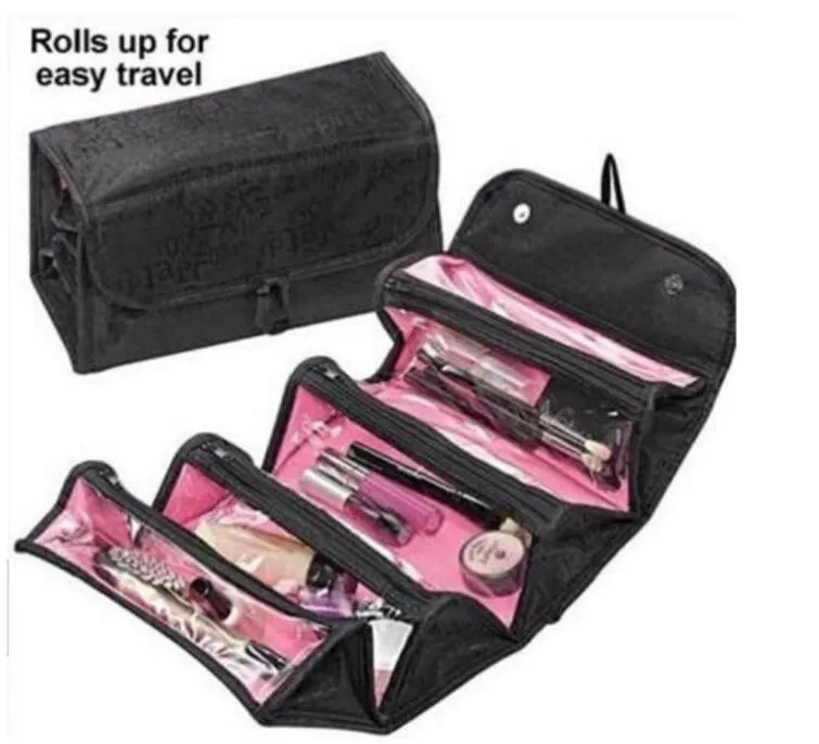 ROLL-N-GO Make Up cosmétiques sac de cas Cas femmes Sac de maquillage Hanging Kit Voyage de toilette Bijoux Organisateur cosmétique Case pliable