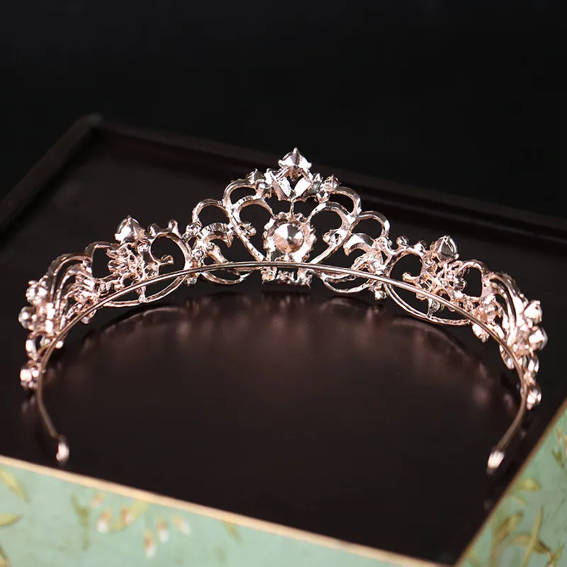 Rose Gold Wedding Bridal Crown Queen Crystals Royal Crystal Wedding Crowns Kamienna opaska na głowę złoto maskarada urodzinowa Tiar6909904