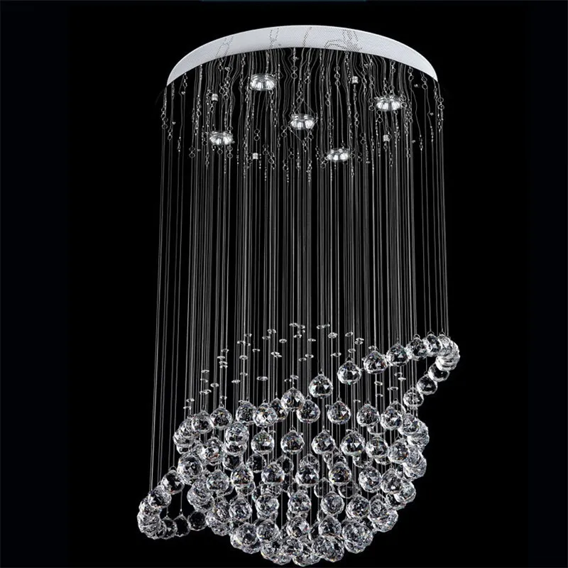 Modern Round K9 Crystal Chandelier Lighting Raindrop Flush Ceiling