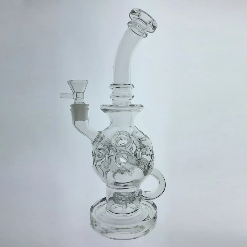 2020 9 '' Exose 14 Holes Fab äggglas Bongs Recyle Oil Rigs DAB Rig Rökning Vattenrör Äggosfär Combo av Ball Rig 14.4mm Joint