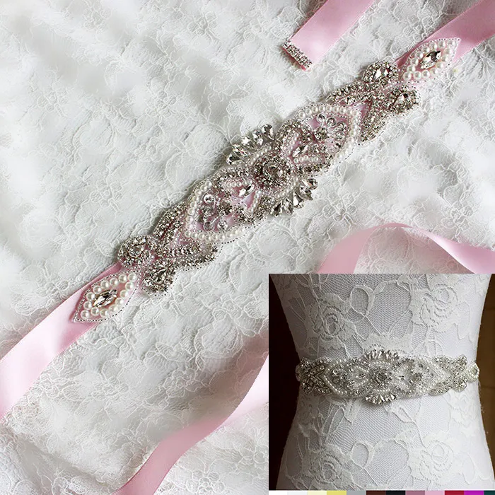 Nowy akcesoria weselne Pasek ślubny ślub Princess Rhinestone Belt Girl Flower Druhna Dress Sash Multi -Kolor Ribbon SW54