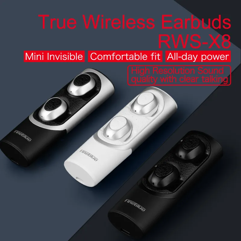 FineBlue RWS-X8 affaires sans fil écouteurs intra-auriculaires Bluetooth 5.0 Hifi stéréo casque TWS mains libres écouteurs avec batterie externe