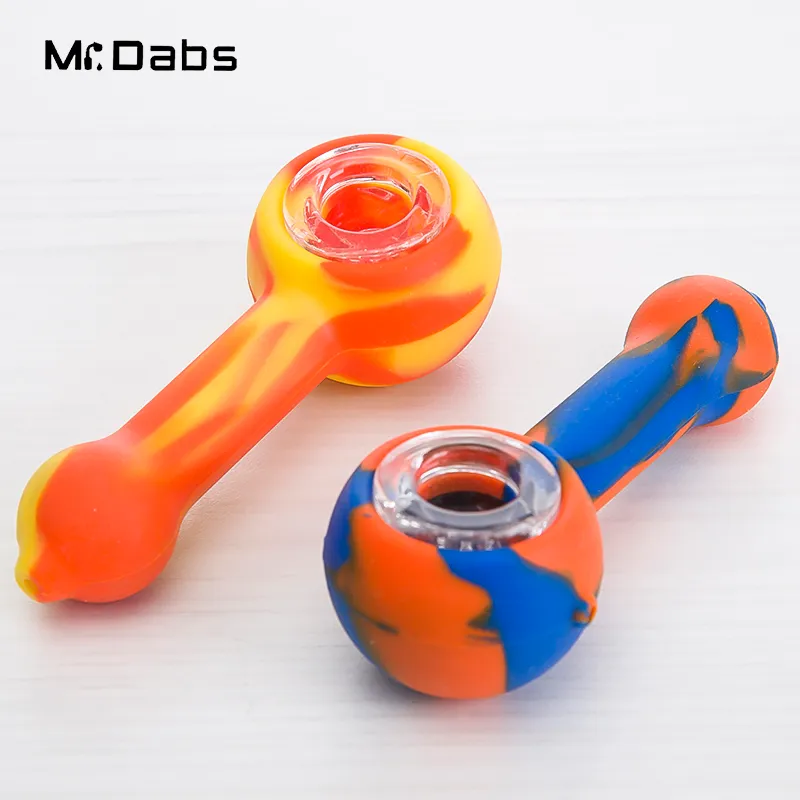 Silicone Rig water pipes silicone smoking pipe Hand Spoon Pipe Hookah Bongs silicon oil dab rigs with glass bowl
