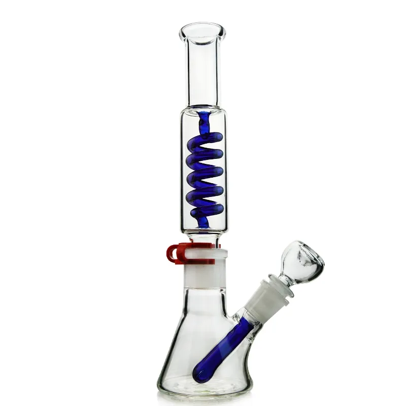 Green Blue Condenser Coil Freezable Beaker Bong Dab Rigs Water Pipes Build A Straight Tube Bong Glass Waterpipe 18.8mm Joint