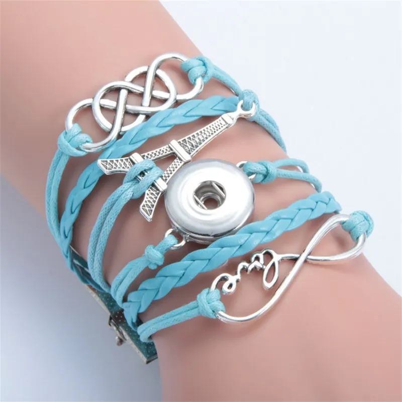 Mode Noosa Chunk Armband Mix Stijlen Infinity Cross Owl 18mm Ginger Snap Button Charms Armband Verwisselbare Snaps Sieraden