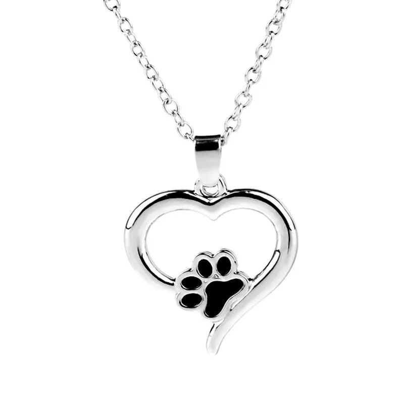 Pet Memorial Smycken Alltid i mitt hjärta Hund Kattfot Pet Paw Print Heart Pet Lover Hängsmycke Halsband Animal Keepsake Charms