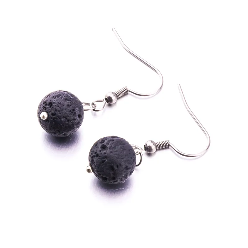6mm 8mm 10mm Black Lava Stone Earrings DIY Aromatherapy Essential Oil Diffuser Dangle Earings Jewelry for Women