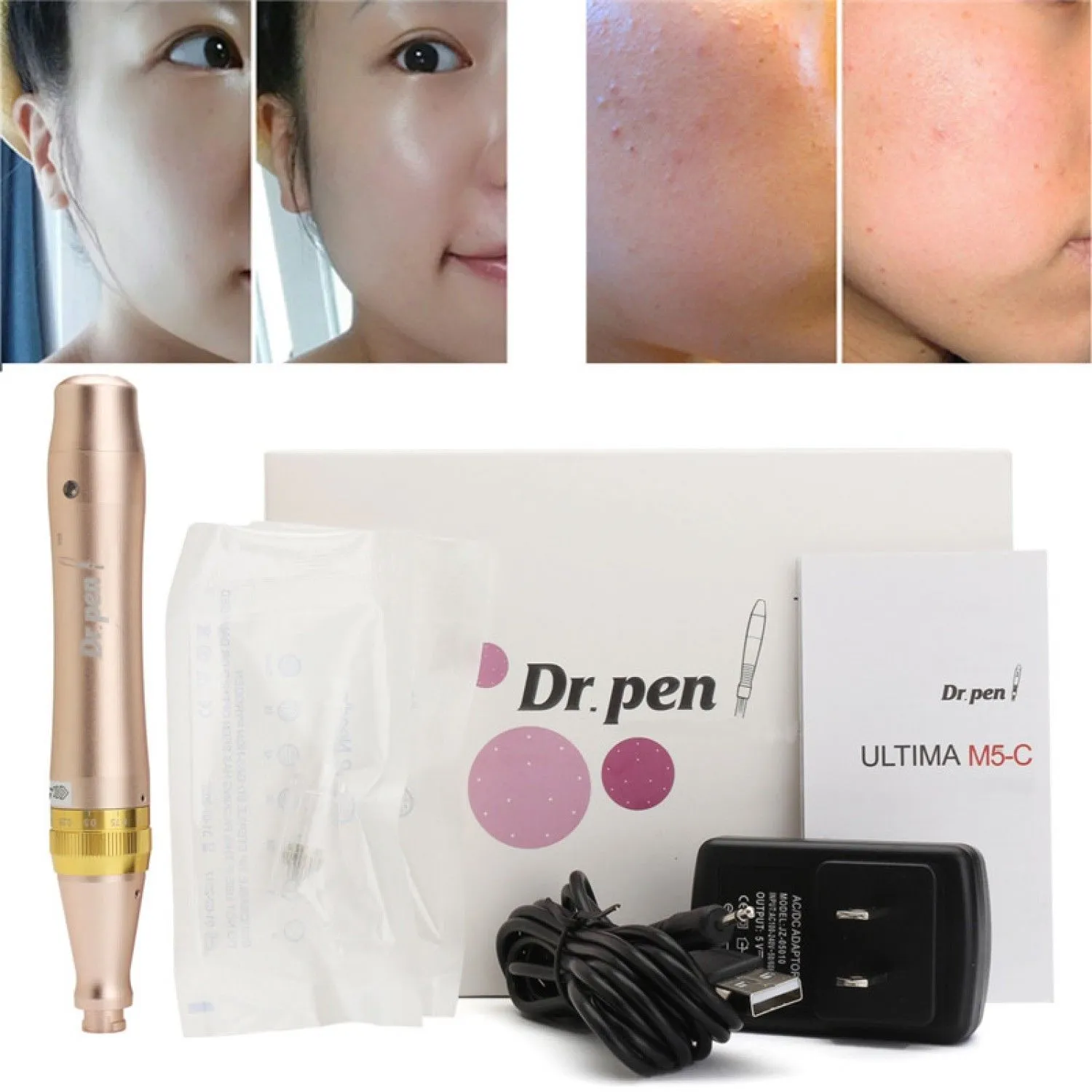 Dr Pen Ultima M5 -C W Système de Microneedle Rechargeable Réglable 0.25-2.5mm Tampon Dermapen Électrique Micro Aiguille Rouleau