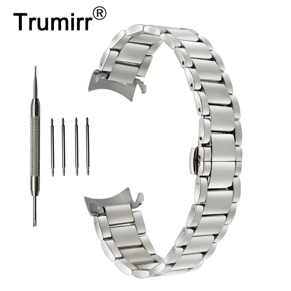 18mm 20mm 22mm Stainless Steel Watchband för Jacques Lemans Curved End Rem Butterfly Spänne Bälte Armband Bracelet Svart Silver