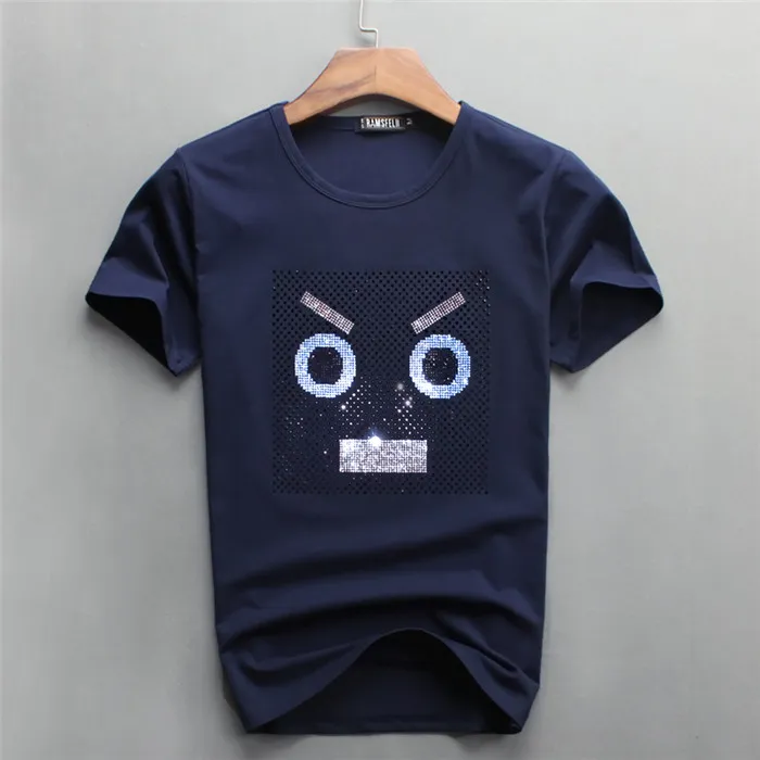 2021 erkek Mavi Renk Erkekler Lüks Elmas Tasarım Tshirt Moda T-Shirt Erkekler Komik Sevimli Yüz T Shirt Marka Pamuk Üstleri ve Tees En Kaliteli Boyutu M- Boyut 4XL