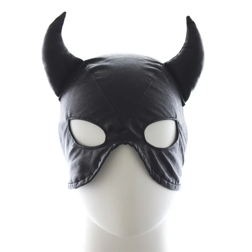 Capot Bondage retenue diable masque fétiche Cosplay corne de boeuf masque sexuel fétiche adulte jeu flirtant jouets sexuels amour jeu sexe SM produits