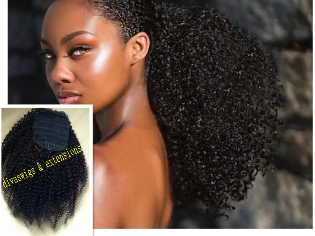 3c 4a afro kinky curly ponytails hårförlängning för svarta kvinnor afrikanska långa klipp 100% mänsklig bun puff virgin färg # 1