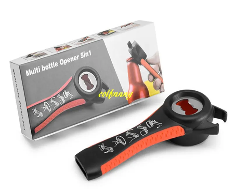 50 stks / partij Multifunctionele Openers 5 in 1 Bottels Jars Cans Manual Opener Tool Gadget Beerflesopener