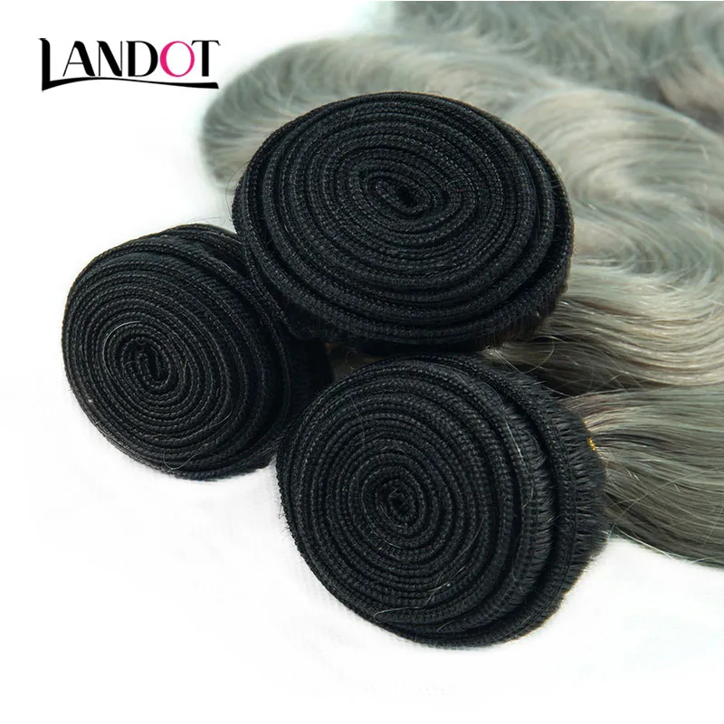 9A Ombre 1B/Grey Brazilian Virgin Hair Weave 3 Bundles With Lace Frontal Closures Peruvian Malaysian Indian Body Wave Human Hair Extensions