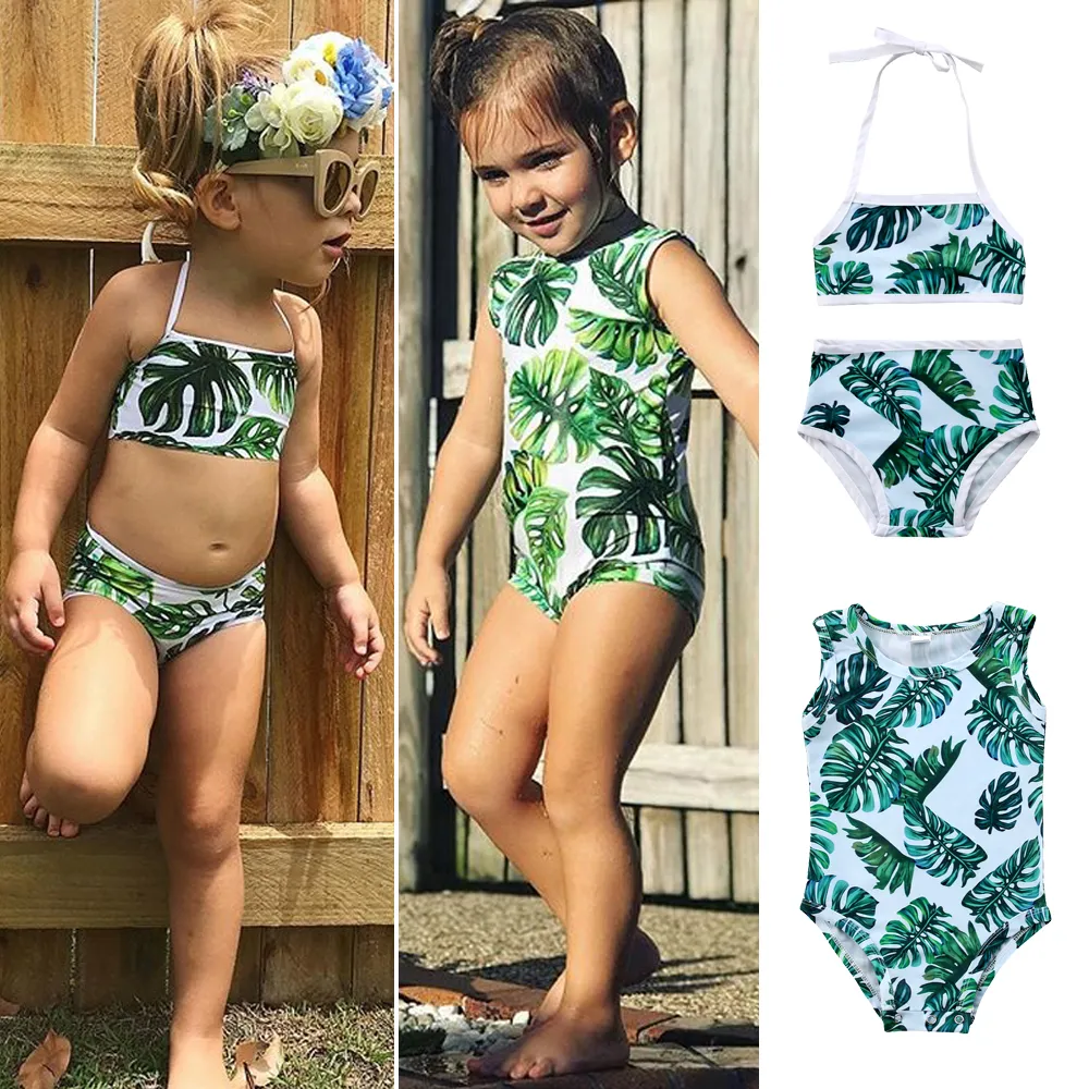 2018 Mayo Çocuk Bebek Kız Yeşil Tankini Bikini Mayo Mayo Yeşil Yaz Sevimli İki adet veya Tek parça Takımı Beachwear Giyim