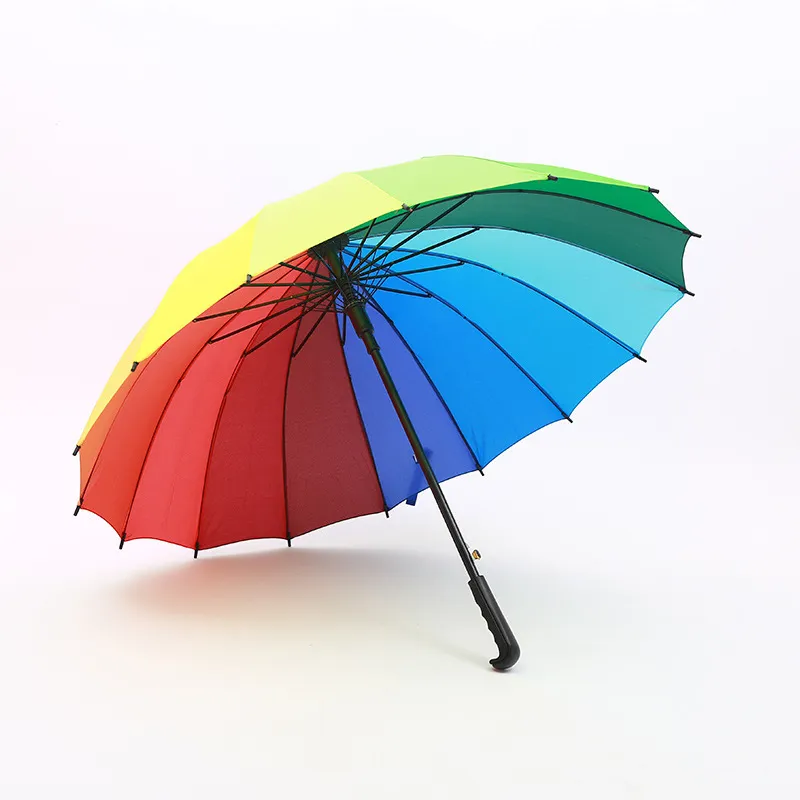 Free shipping 40pcs /lot Rainbow Umbrella Big Long Handle Straight Colorful Umbrella Male Female Sunny And Rainy Umbrella