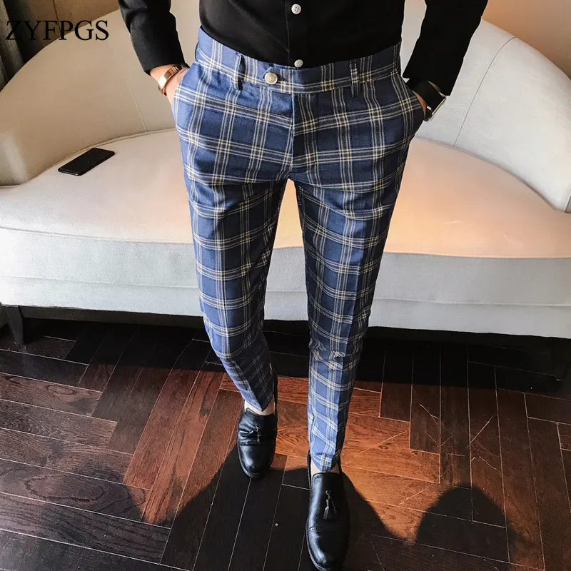 ZYFPGS Classic Vintage Check Suit Trousers Wedding Pants Blue Slim Fit Men Suit Trousers Mens Casual Pants Sexy Night Club 109 2 763 DHgate