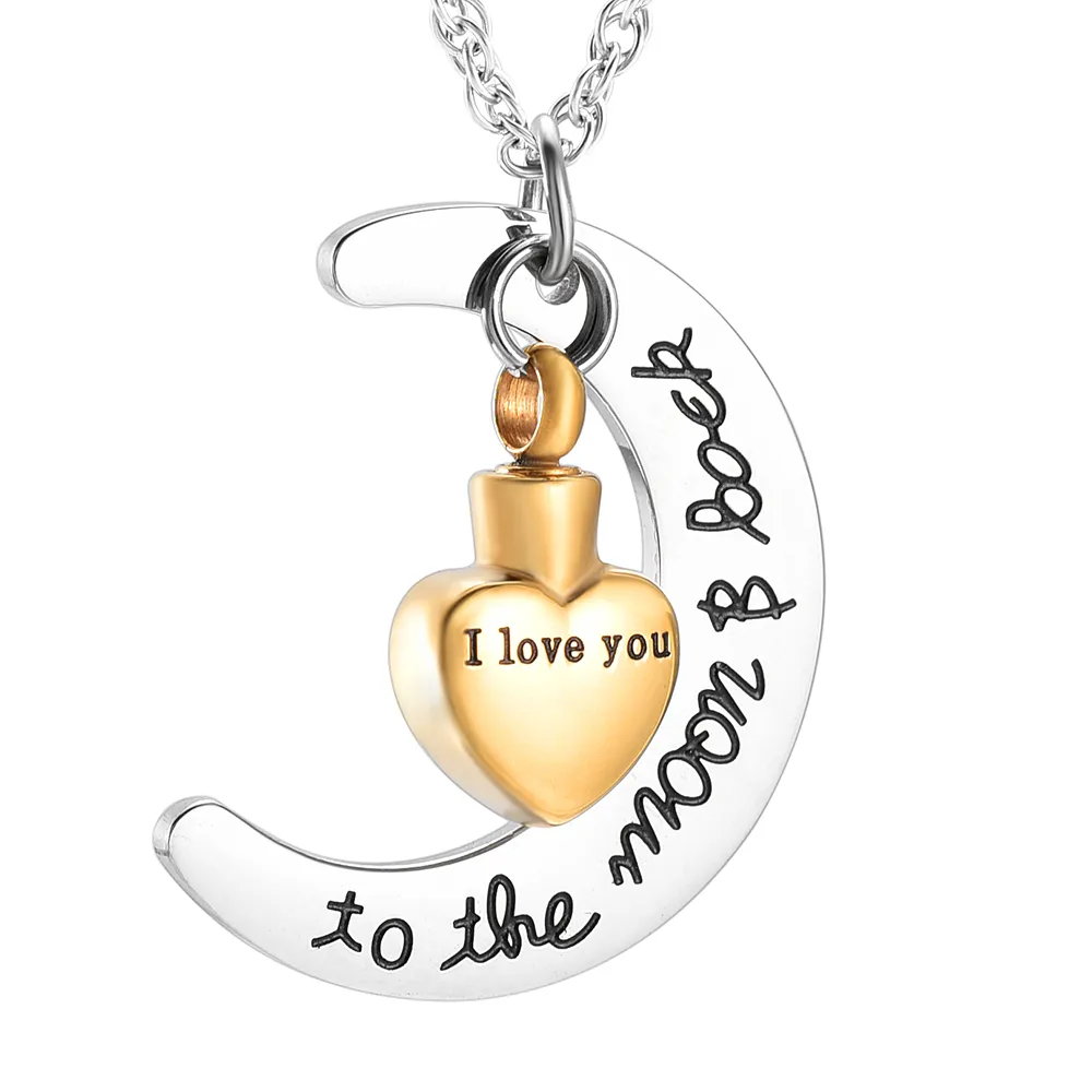 Collar de urna con texto en inglés "I Love You to The Moon and Back" para cenizas, recuerdo conmemorativo, colgante de cremación