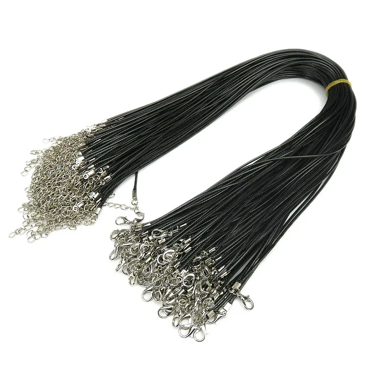 Mejor precio Black Wax Cuero Snake Necklace Cuerda de abalorios Cuerda de cuerda Cadena de extensión de 45 cm con cierre de langosta DIY Joyería Making