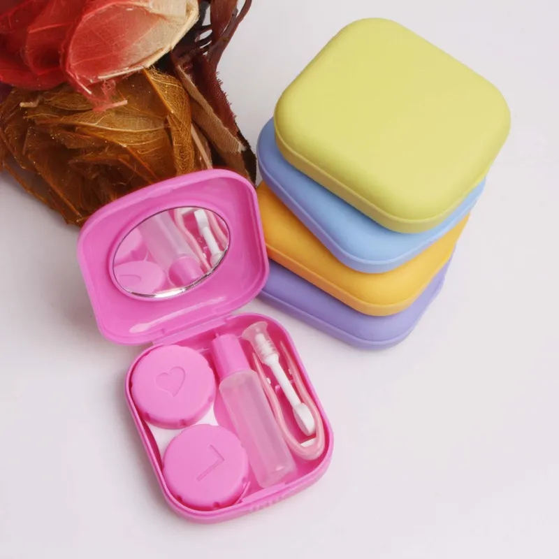 Mini Katı renk Kontakt Lensler Durumda Ayna Plastik Kare Vaka Set Kutusu Makyaj Güzellik Araçları Aksesuarları