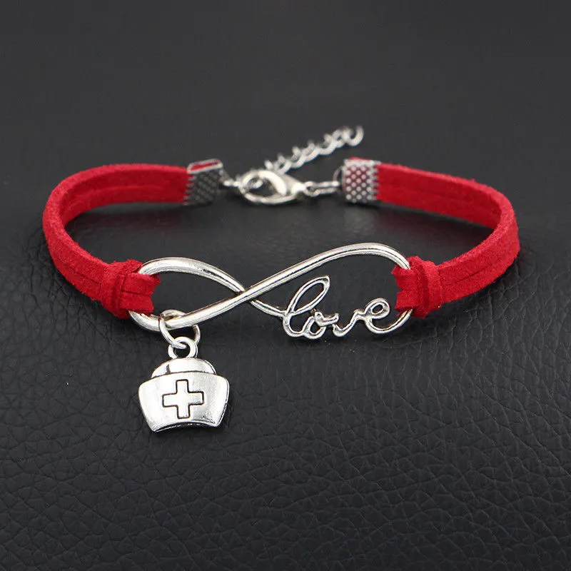 Mode Forntida Silver Sjuksköterska Läkare Medicin Box Charm Armband Smycken Blandat Velvet Rope Infinity Love 8 Bangles Bijoux Kvinnor Present A8