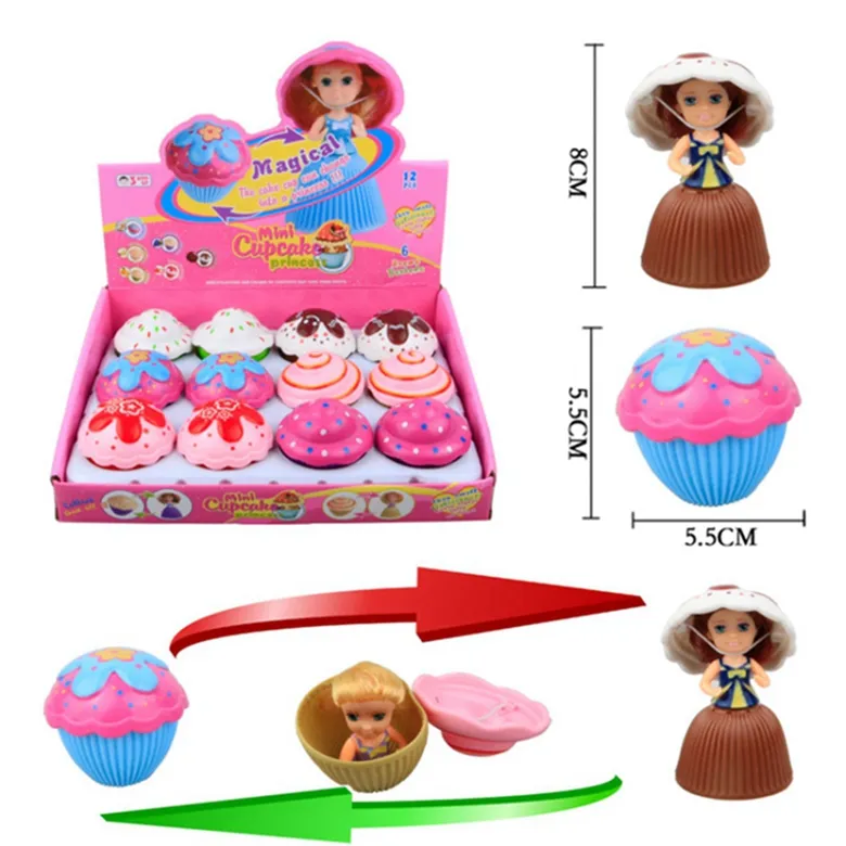 12st / mycket 5,5 cm Mini Magical Cupcake Scented Princess Doll Reversible Cake Transform till Mini Princess Doll 6 Roller med 6 smaker