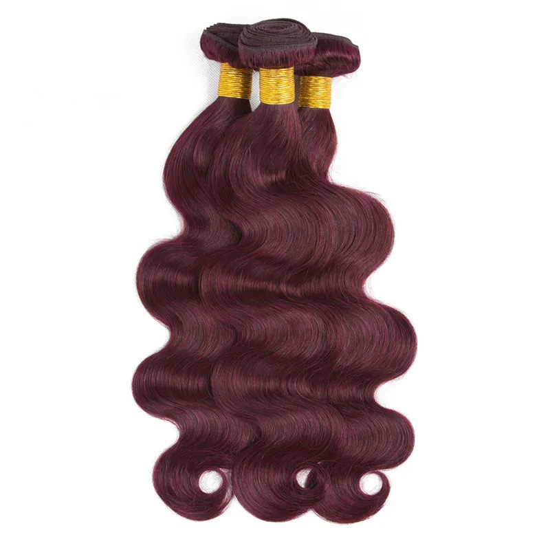 99J Borgoña Paquetes de cabello virgen Ofertas con cierre Body Wave Wine Red El cabello humano brasileño teje extensiones con encaje 4x4 Closu2060017