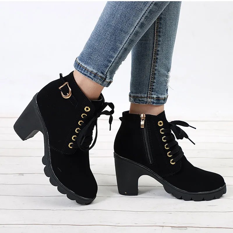 Womens Plus Size Lace Up Buckle Strap Platform High Heel Short