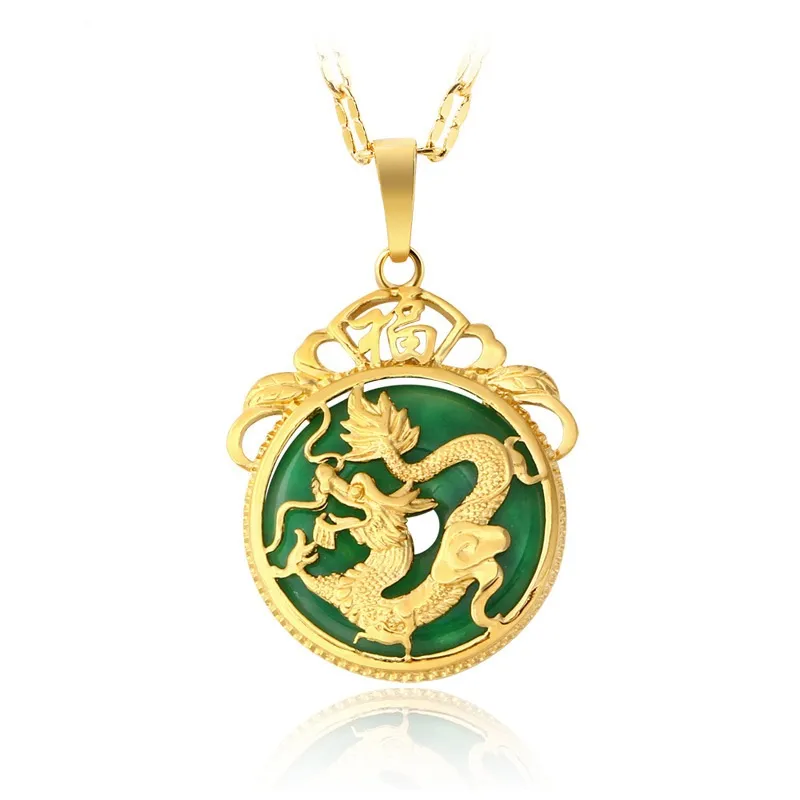 2018 Brand New Noble 18k gold plated men Pendant Necklace Malay jade Dragon Necklace MOG 1
