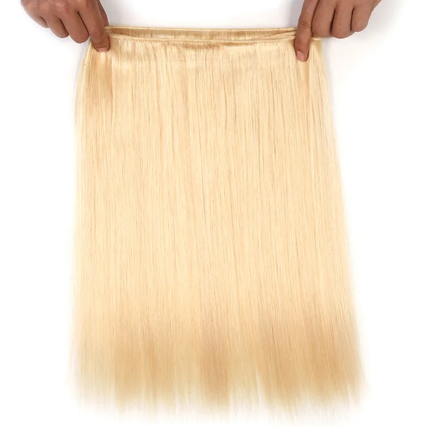 熱い新しいブラジルのバージンヘアストレートプラチナブロンドの人間の髪の毛織り髪の緯糸の延長16 "18" 20 "22" 24 "3pcsの送料無料