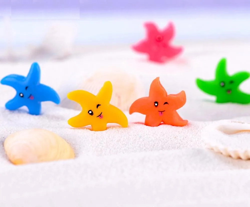 100 sztuk Żywica Lovely Starfish Miniatur Krajobraz Akcesoria do domu Ogród Tort Dekoracji Ornament Doll Craft DIY