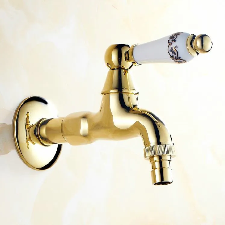 Bibcock Faucet Gold Brass Wall Mounted Washing Machine Faucet Bathroom Toilet Corner Mop Small Taps Outdoor Garden Faucet 9413K