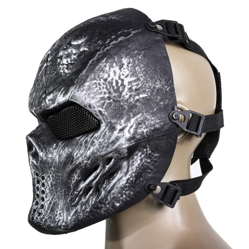 Airsoft Paintball Tactical Full Face Protection Skull Party Mask Helmet Army Game Outdoor Metal Mesh Eye Shield Costume