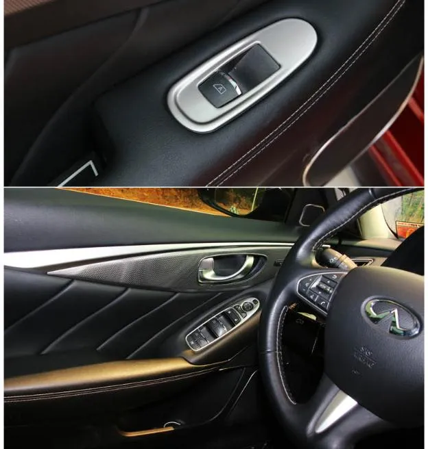 Reposabrazos de puerta, interruptor de elevación de vidrio, perilla de botón, pegatina decorativa, cubierta embellecedora para Infiniti Q50 Q50L QX60, accesorios interiores