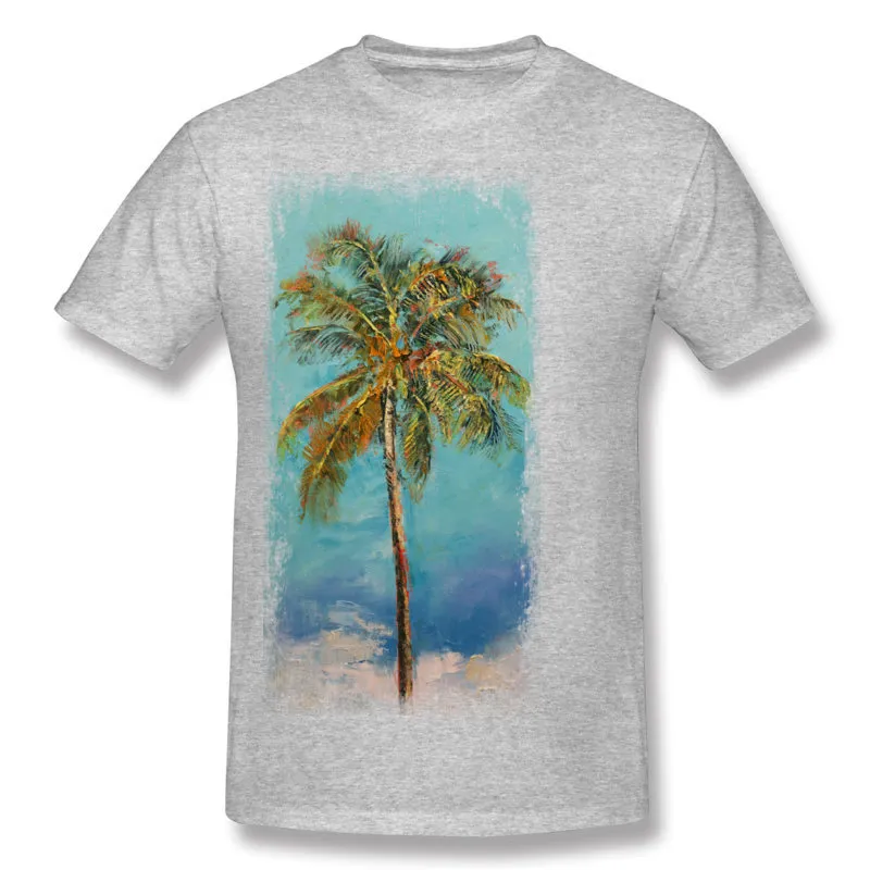 Special Man 100 Cotton PALM TREE Tee Shirt رجل جولة الرقبة تي شيرت أخضر غامق تي شيرت للبيع بالإضافة إلى حجم المطبوعة تي شيرت