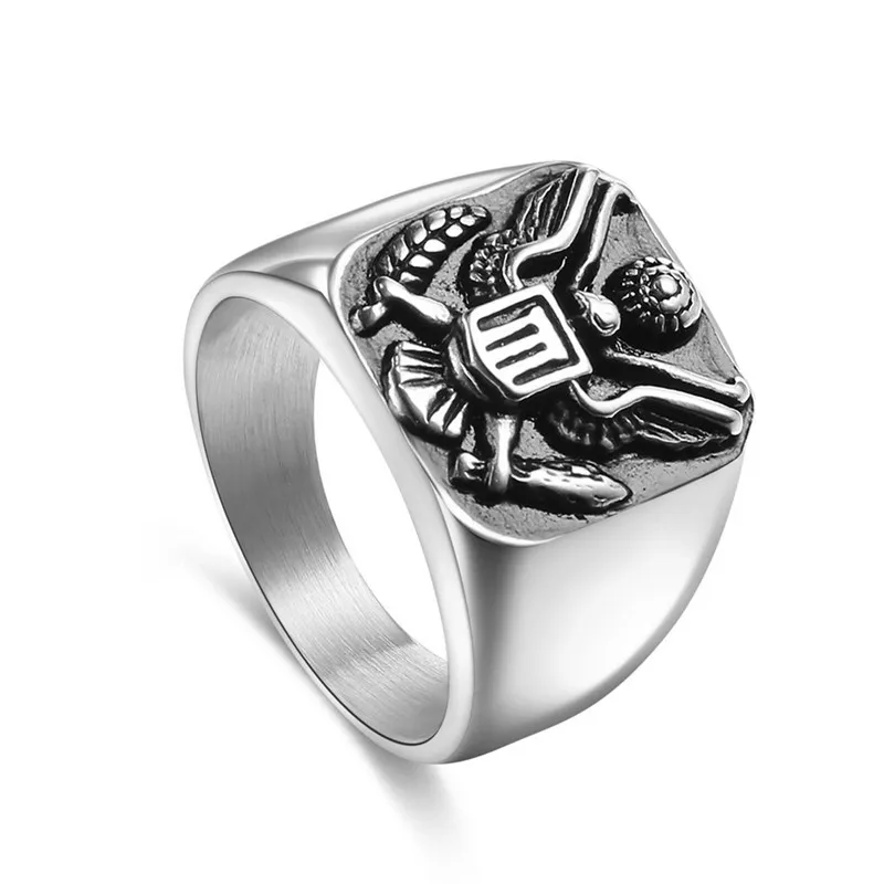 Bague pour hommes en acier inoxydable couleur or Punk l'insigne militaire américain anneaux pour hommes Vintage Hip Hop mode bijoux bague en gros