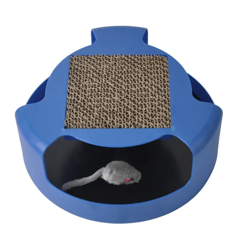 Cat Interactive Toys with A Running Mice and A Scratching Pad,Catch The Mouse,Cat Scratcher Catnip Toy,Blue