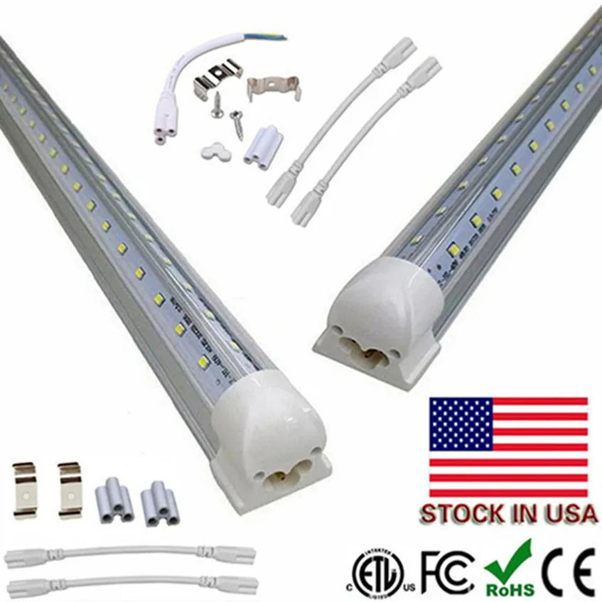 8ft LED أنبوب ضوء مخزون في الولايات المتحدة 4ft 5ft 6ft V شكل مصابيح LED متكاملة 8 أقدام مبرد باب الفريزر إضاءة LED