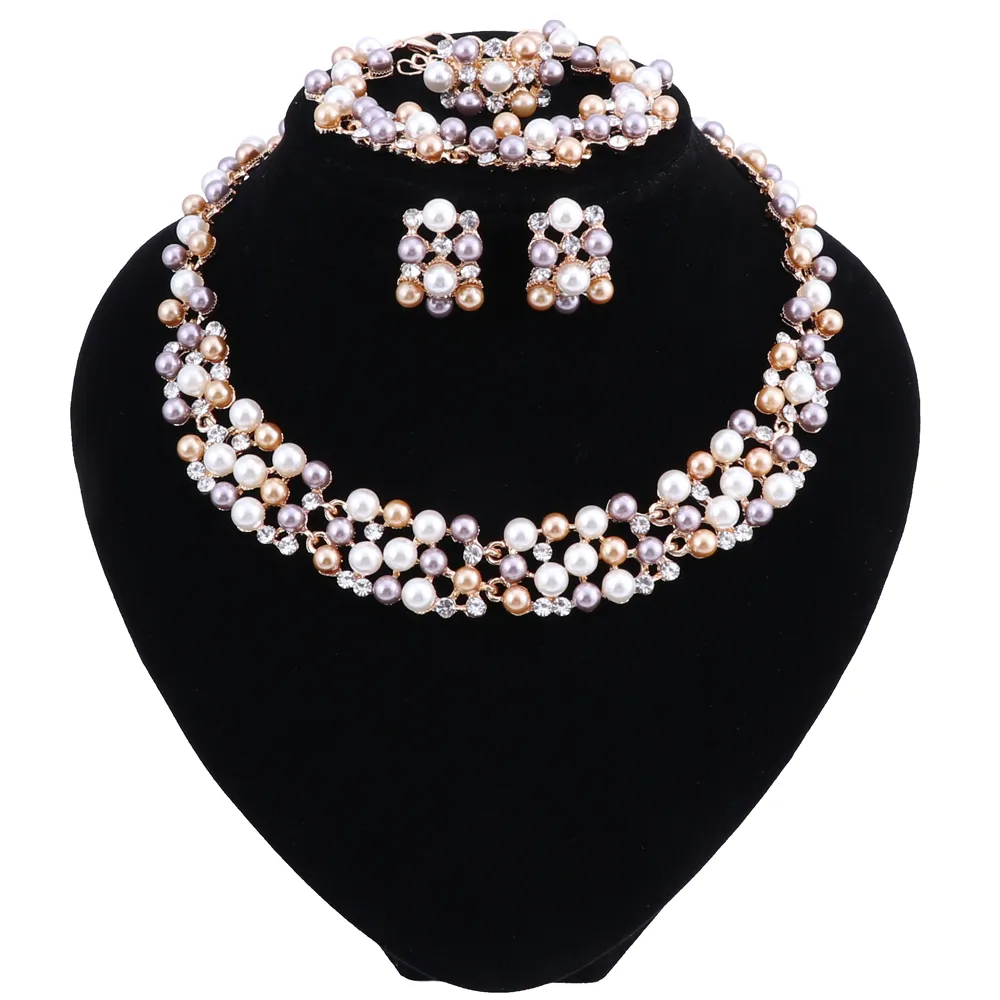 Conjuntos De Joyería De Boda Para Novia Con Perlas De Imitación De Color  Dorado, Collar De Cristal, Pendientes, Pulseras, Conjuntos De Anillos,  Regalo De Fiesta Para Mujer De 15,69 € | DHgate, image size:1000x1000