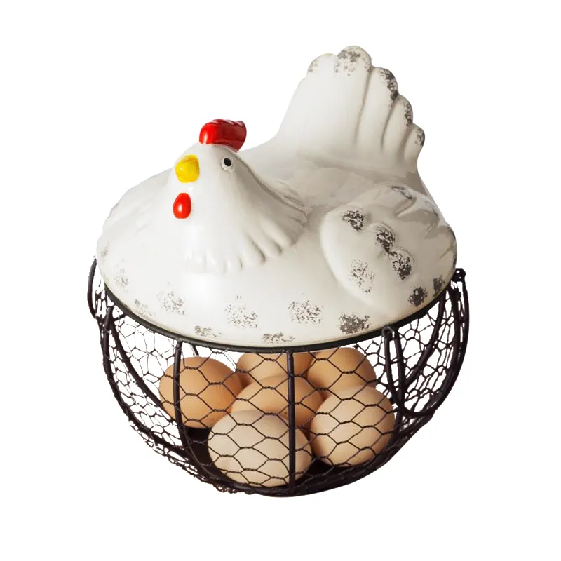 Black Metal Wire Chicken Egg Basket/Decorative Kitchen Baskets