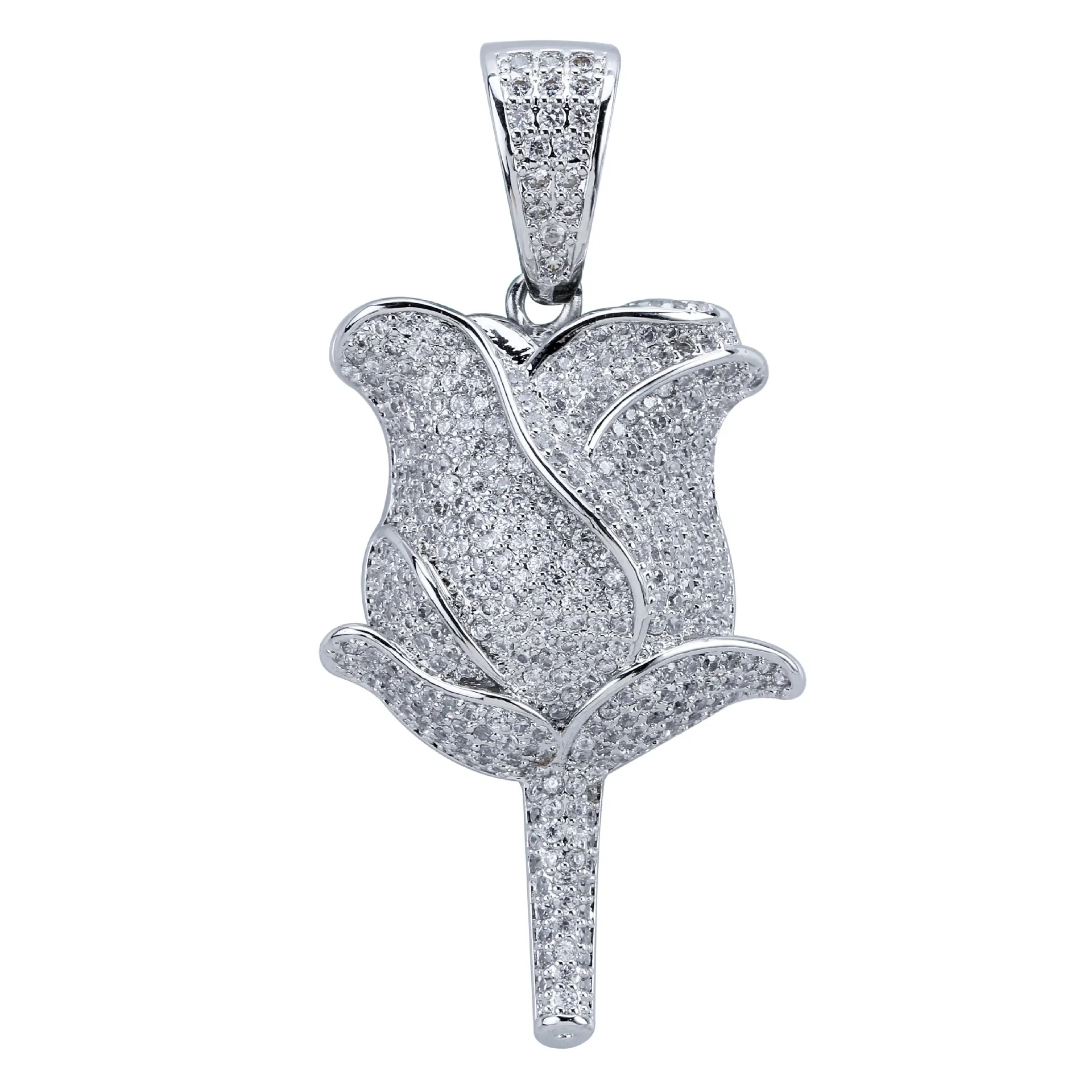 Nya Rose Flower Petals Necklace Pendant med repkedja Iced Out Cubic Zircon Bling Men Hip Hop Jewelry275h