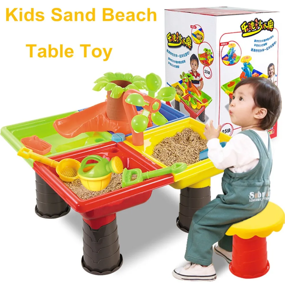 22pcs zandwater rond/vierkante tafel doos kinderen kinderen buitenactiviteit strand speelgoed speelgoed set vier gescheiden felle kleur grappig speelgoed