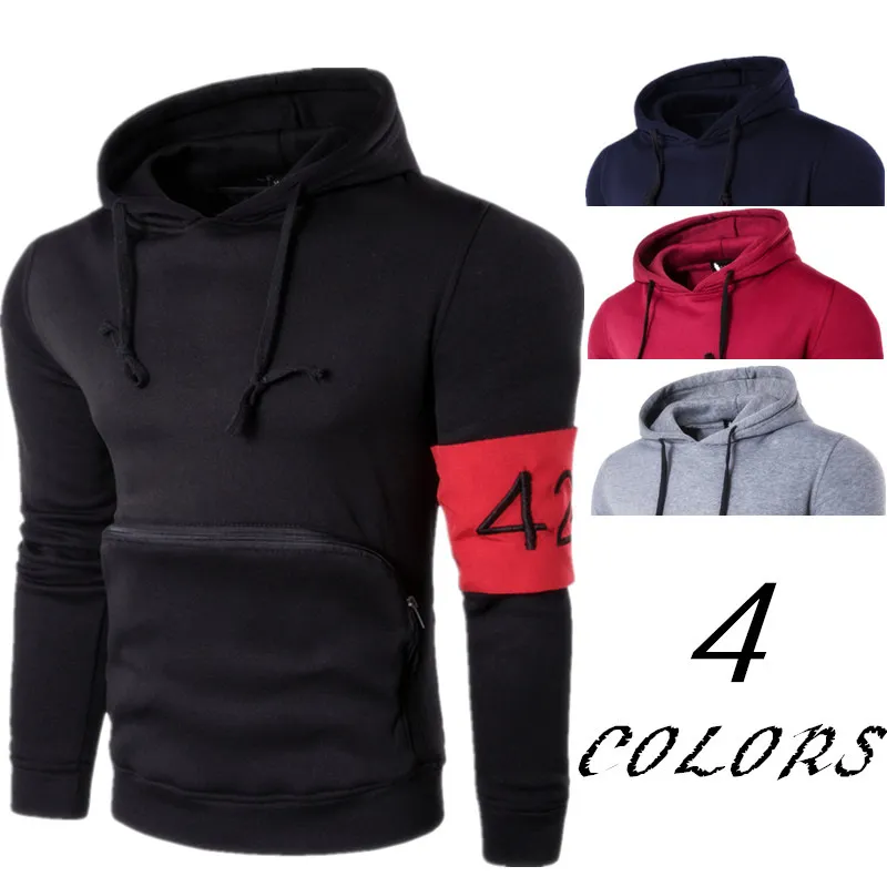 424 Embroidry Mens Casual Hoodies Male Designer Solid Color Hooded Sweatshirts Simple Patchwork Hip Hop High Street Pullover