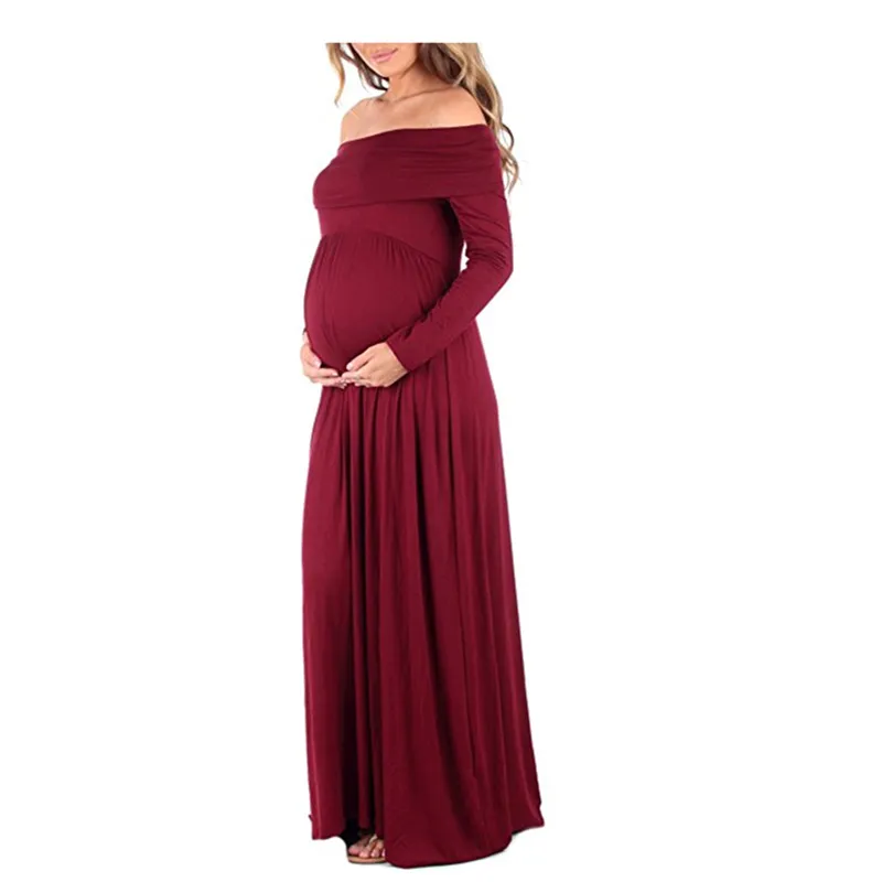 Vestido de maternidad Mujeres Cuello de capucha Embarazadas Accesorios de fotografía Fuera de los hombros Vestido de enfermería Envío de la gota mujeres embarazadas vestidos casuales