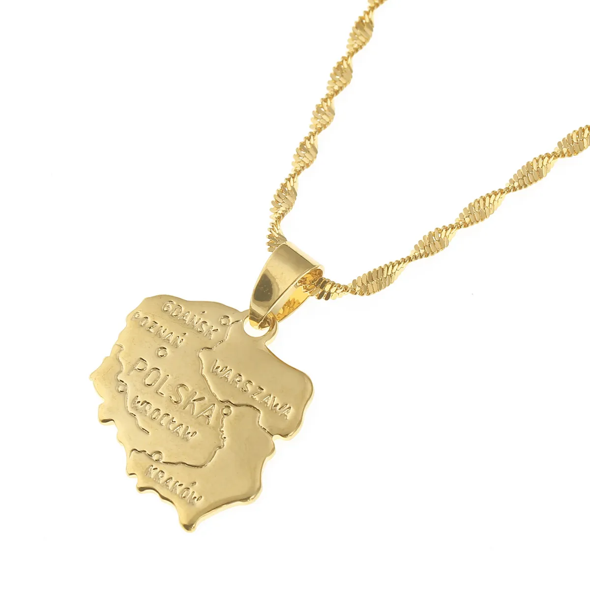Polska Map Gold Nugget Pendant Elegant Polish Jewelry From