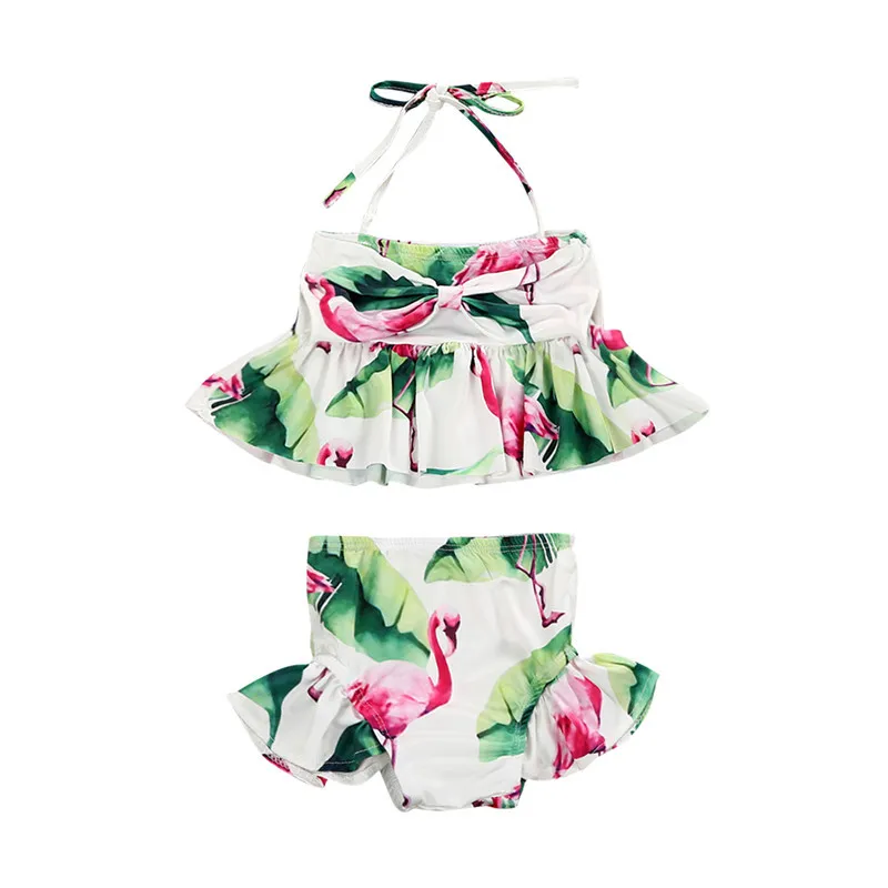 Helt ny nyfödd toddler spädbarn barn barn baby flicka flamingo badkläder baddräkt bikini 2st set baddräkt kostym 1-6t