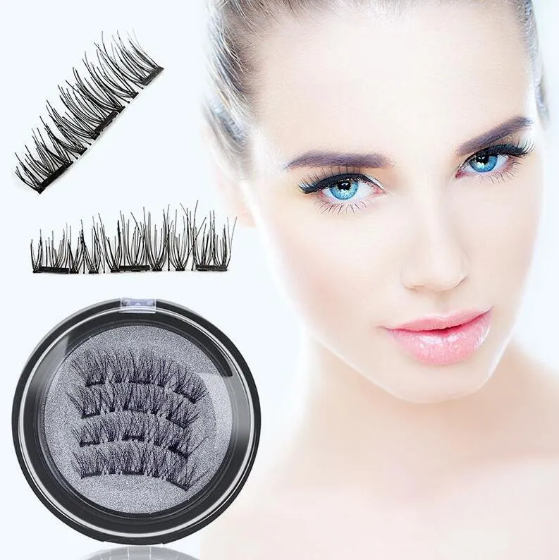 3 Manyetik Kirpik 3D El Yapımı Yanlış Eyelashes Vizon Kullanımlık Mıknatıslar Üçlü Doğal Yumuşak Saç Mıknatıs Göz Lashes 4 adet / takım